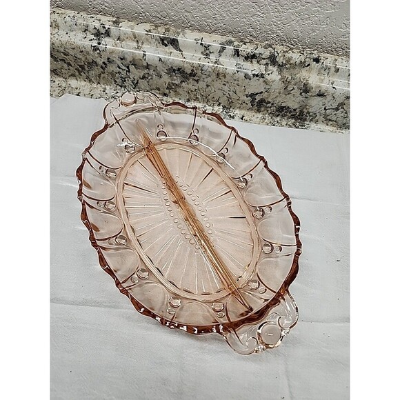 Vintage 1940's Blush Pink Depression Glass Divided Serving Relish Dish - Picture 1 of 5